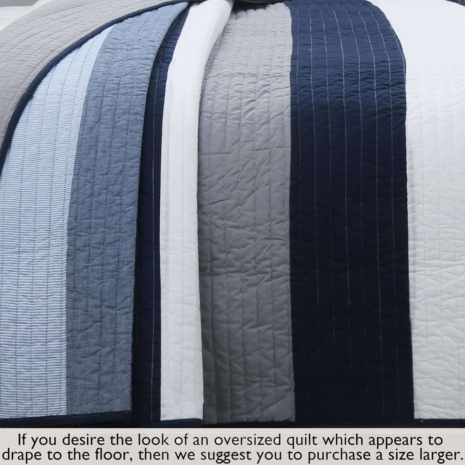 Cozy Line Tranquil Blue Gray Striped Reversible Quilt Set Twin 2 Piece