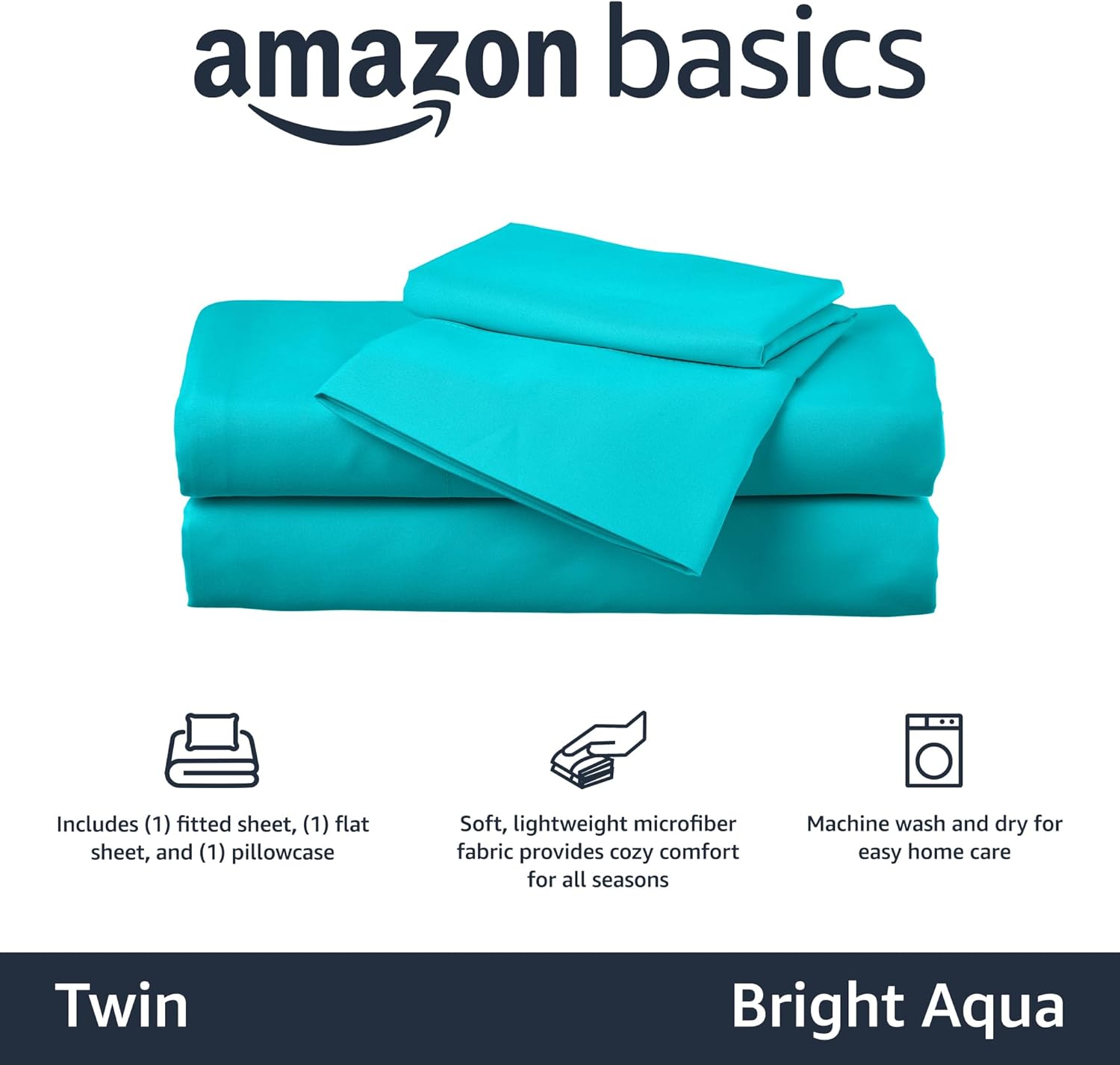 Amazon Basics 3-Piece Twin Microfiber Sheet Set Bright Aqua 1