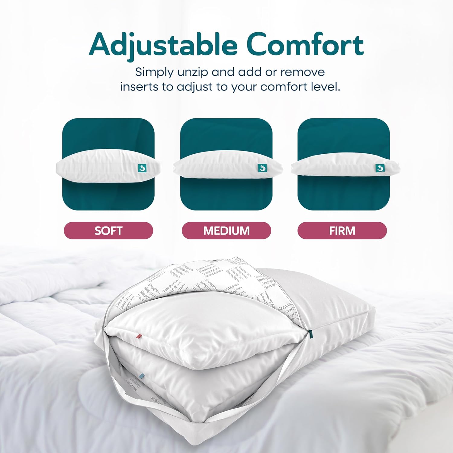 Sleepgram 2 Pack Cooling Bed Pillow with Removable Cover 1