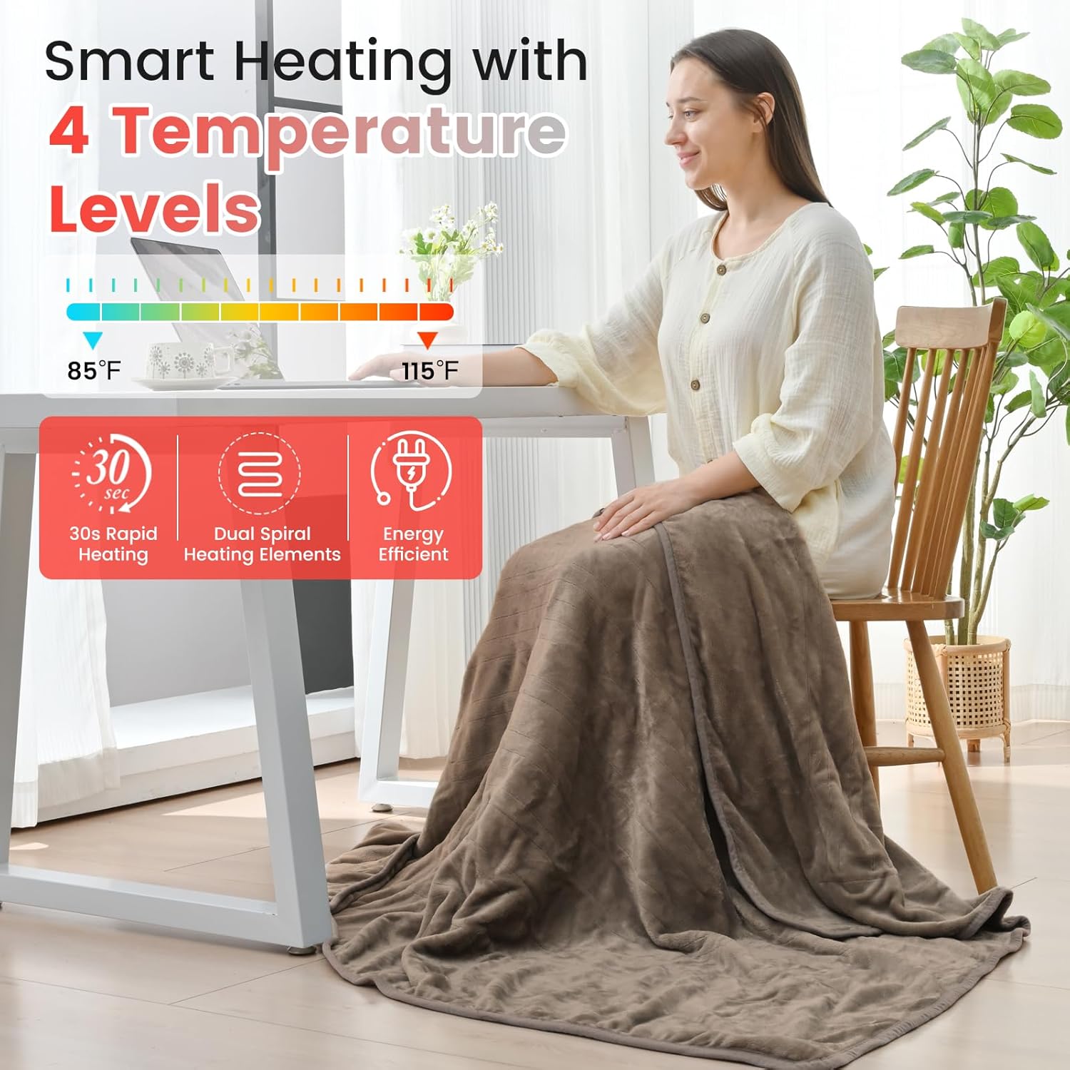 Sunable Heated Throw Blanket - 4 Heat Settings 50x60 Inches Velvet Machine Washable