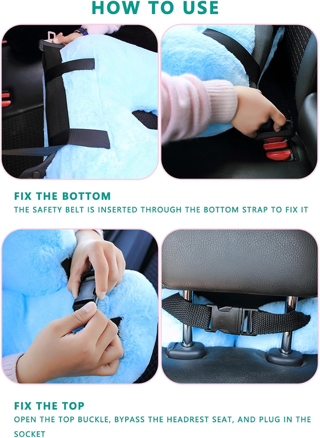 OHYEMISE Roadtrip Pillow for Kids Car Seat Pink