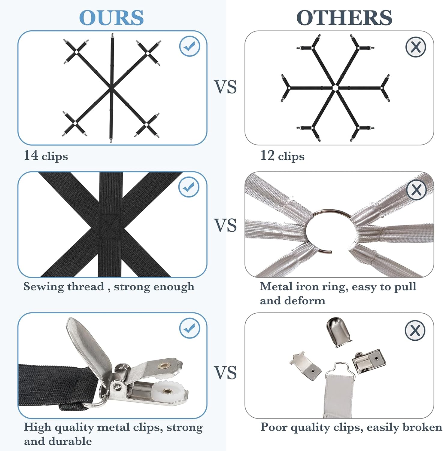 Mkono Sheet Straps 6 Way Cross 14 Clips Fitted Sheet Holder