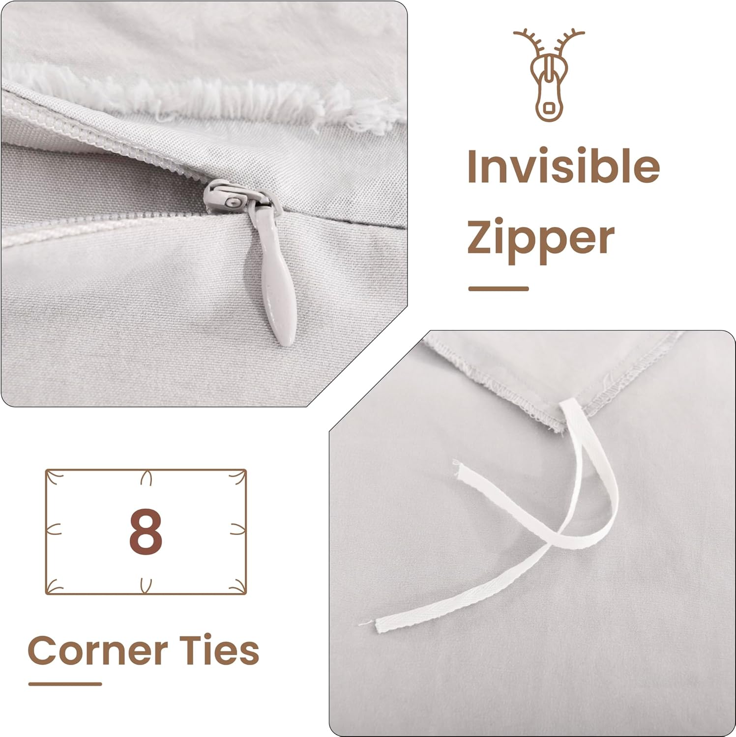 NEXHOME PRO Twin Duvet Cover Set - Light Grey Boho Tufted