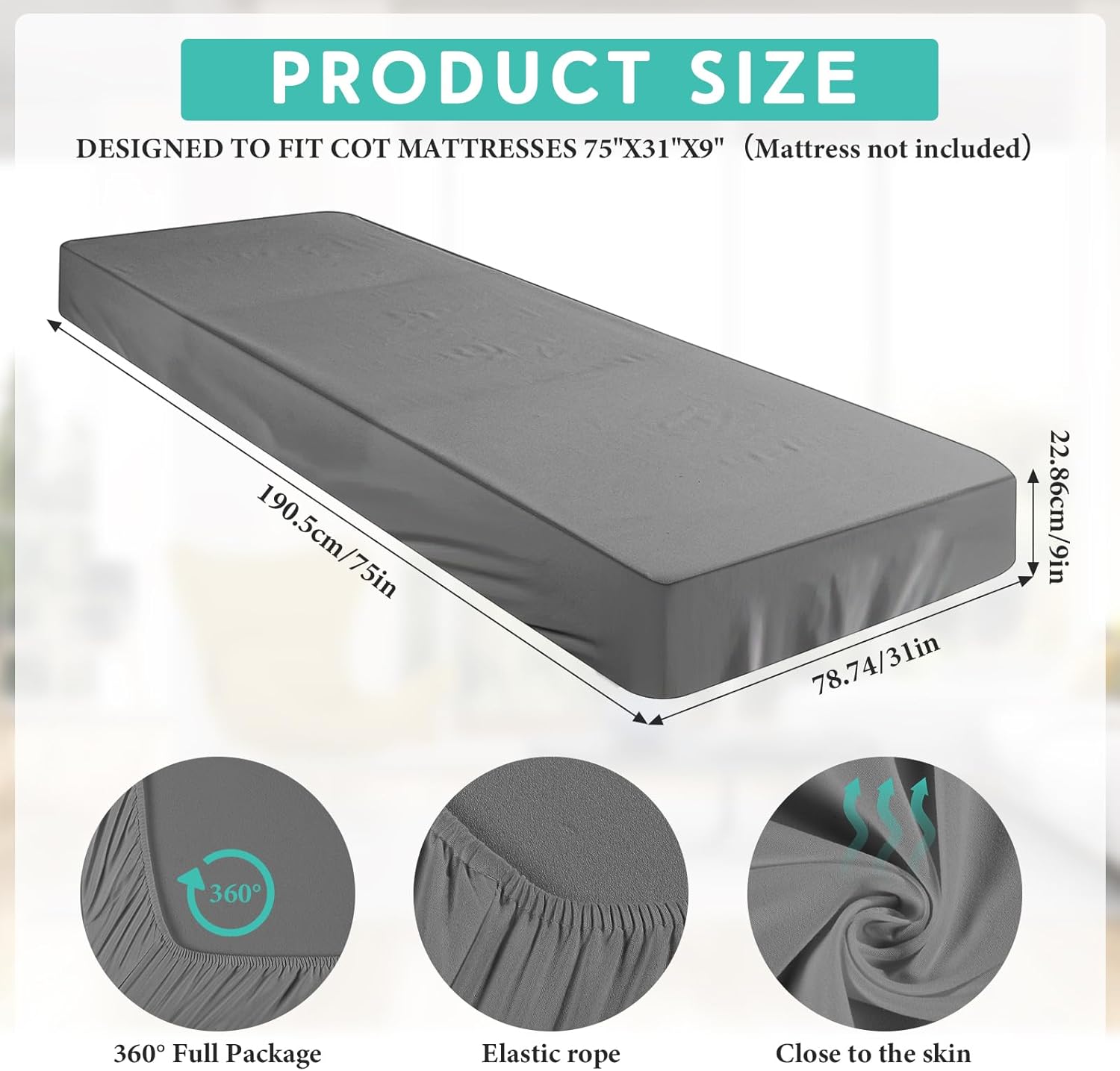 Baderke 75x31x9 Cot Sheet 2 Pack Dark Gray