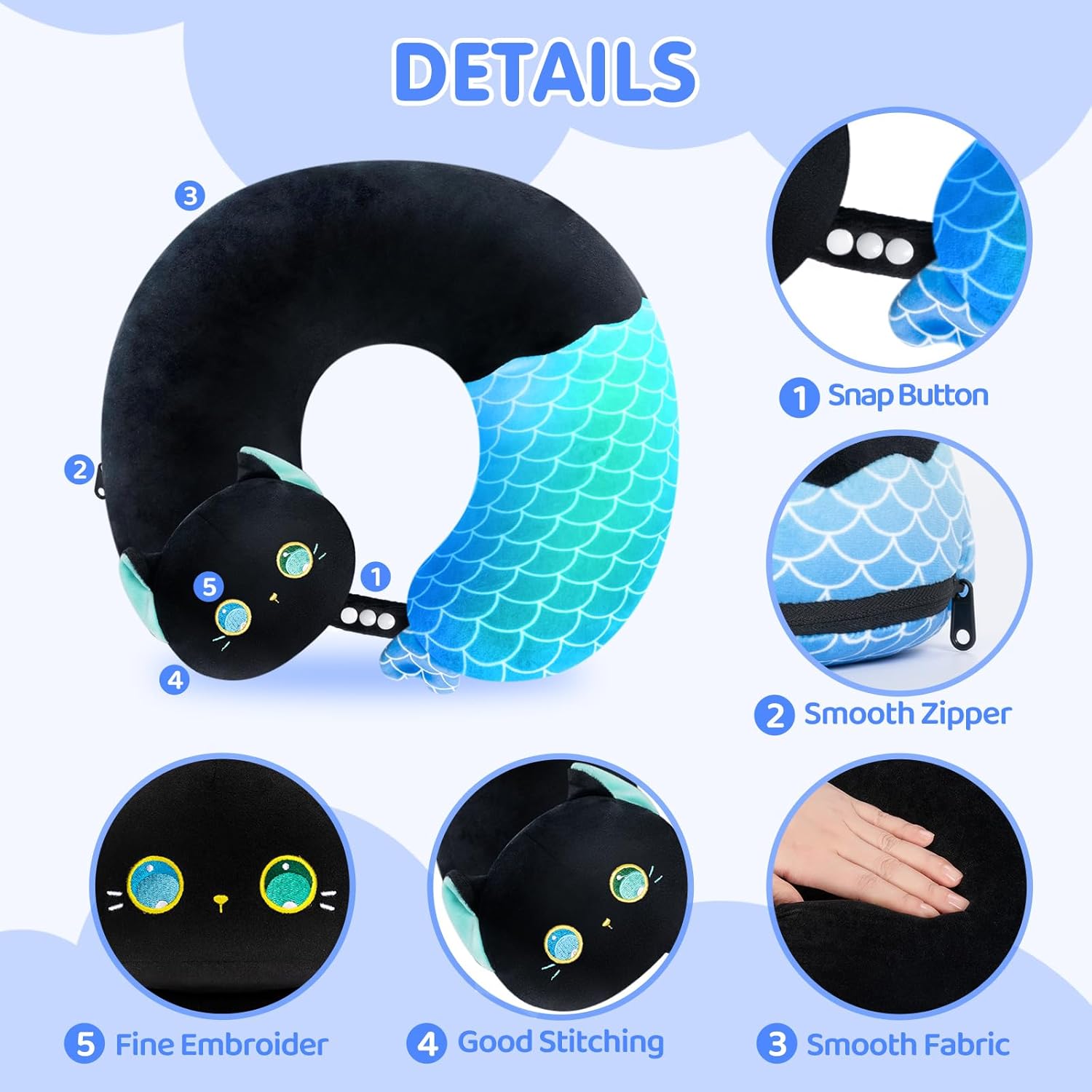 Caaaat 2-in-1 Reversible Travel Pillow with Cute Cat Plush Design