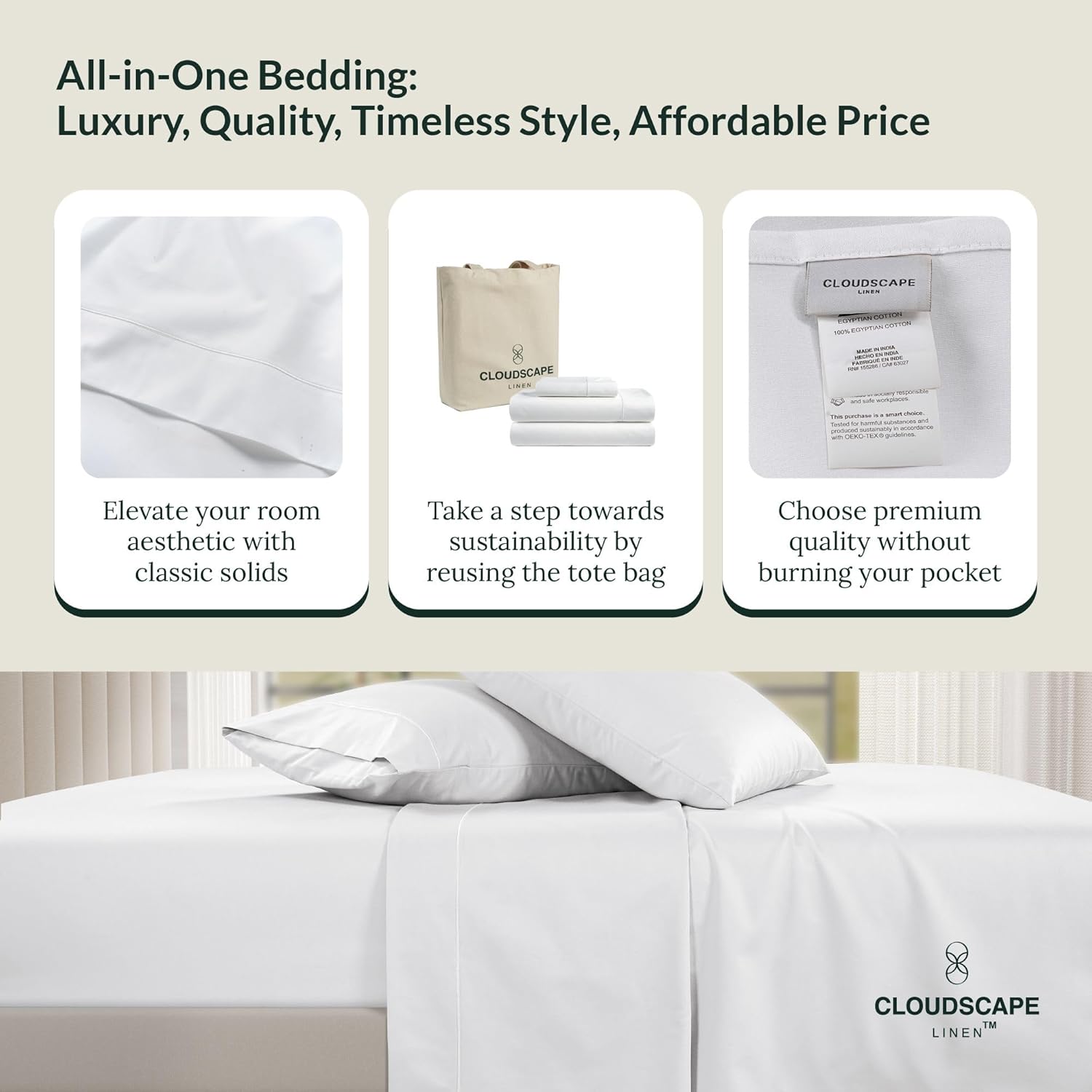 Cloud Scape Linen 100 Egyptian Cotton Queen Sheet Set 4PC