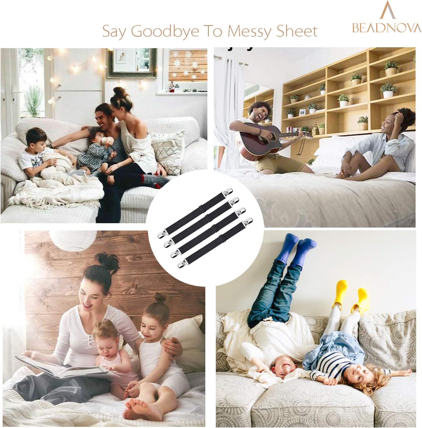 BEADNOVA Adjustable Sheet Suspenders 4 Pcs