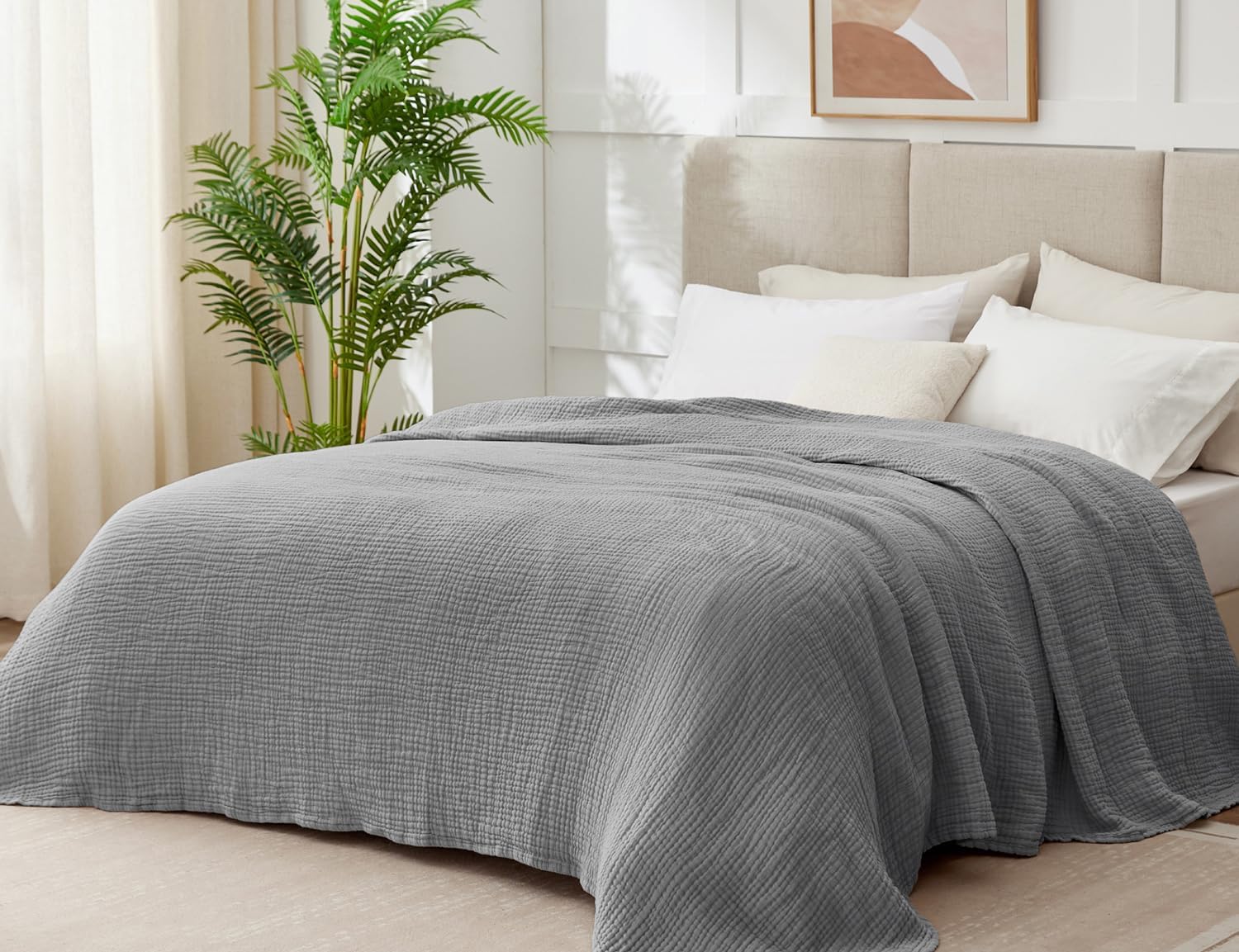 Kozyhvn 100 Cotton Muslin Blanket King 108x90 Grey