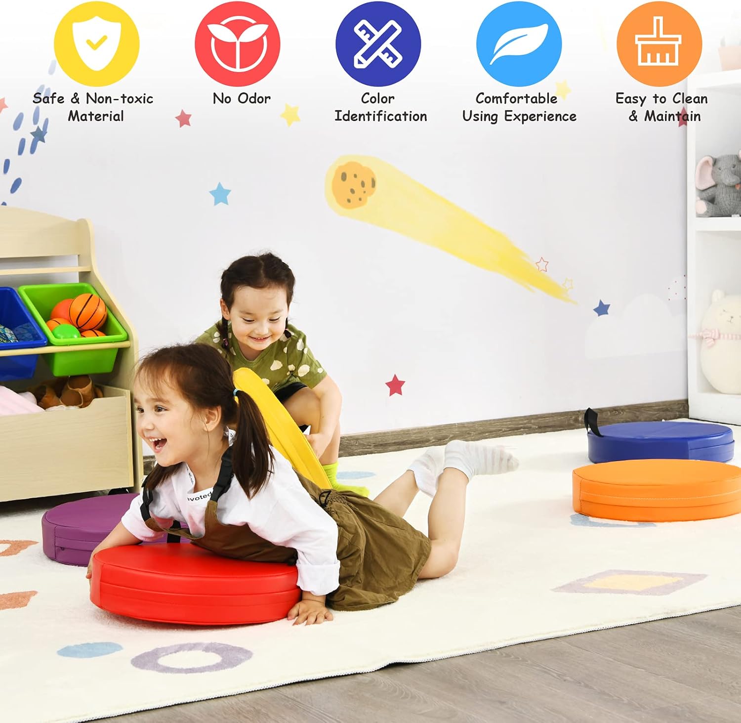 Costzon 6-Piece 15 Inch Kids Floor Cushion with Handle 1