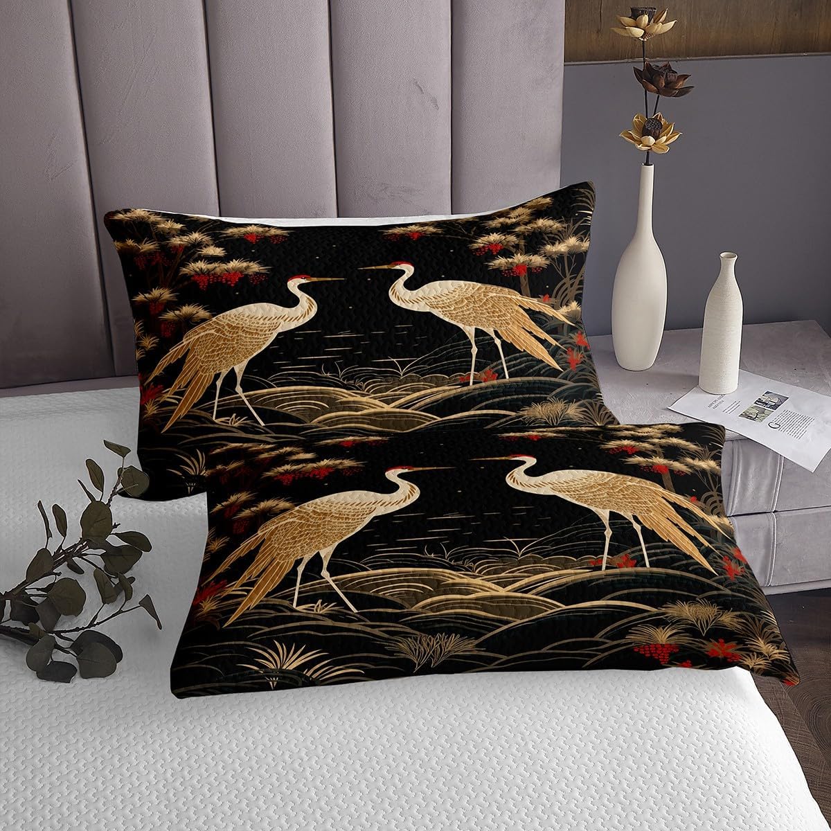 Feelyou Japanese Crane Bedspread Set 3Pcs Queen Size