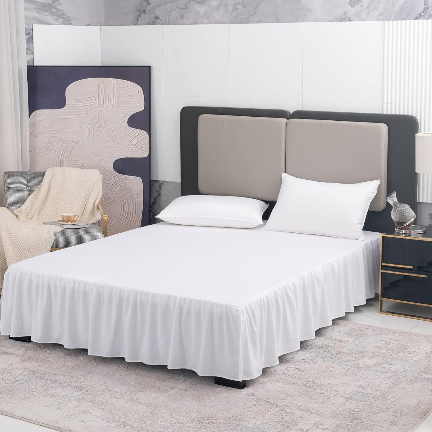 TSUTOMI Queen Bed Skirt 14 Inch Drop Ruffled Microfiber