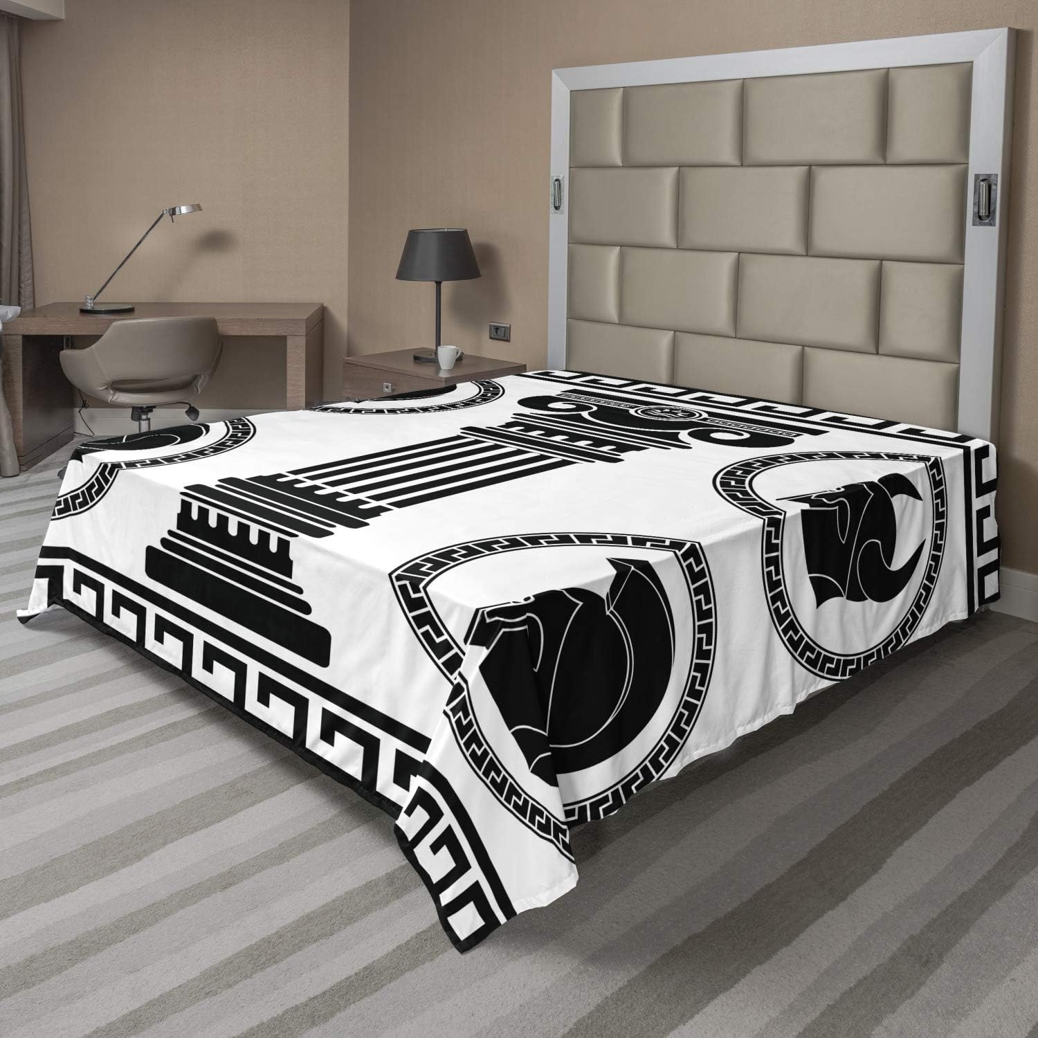 Ambesonne Retro Flat Sheet Black and White Patterned