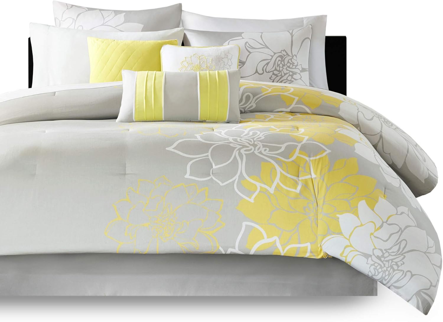 Madison Park Lola Sateen Comforter Set 7 Piece Grey Yellow