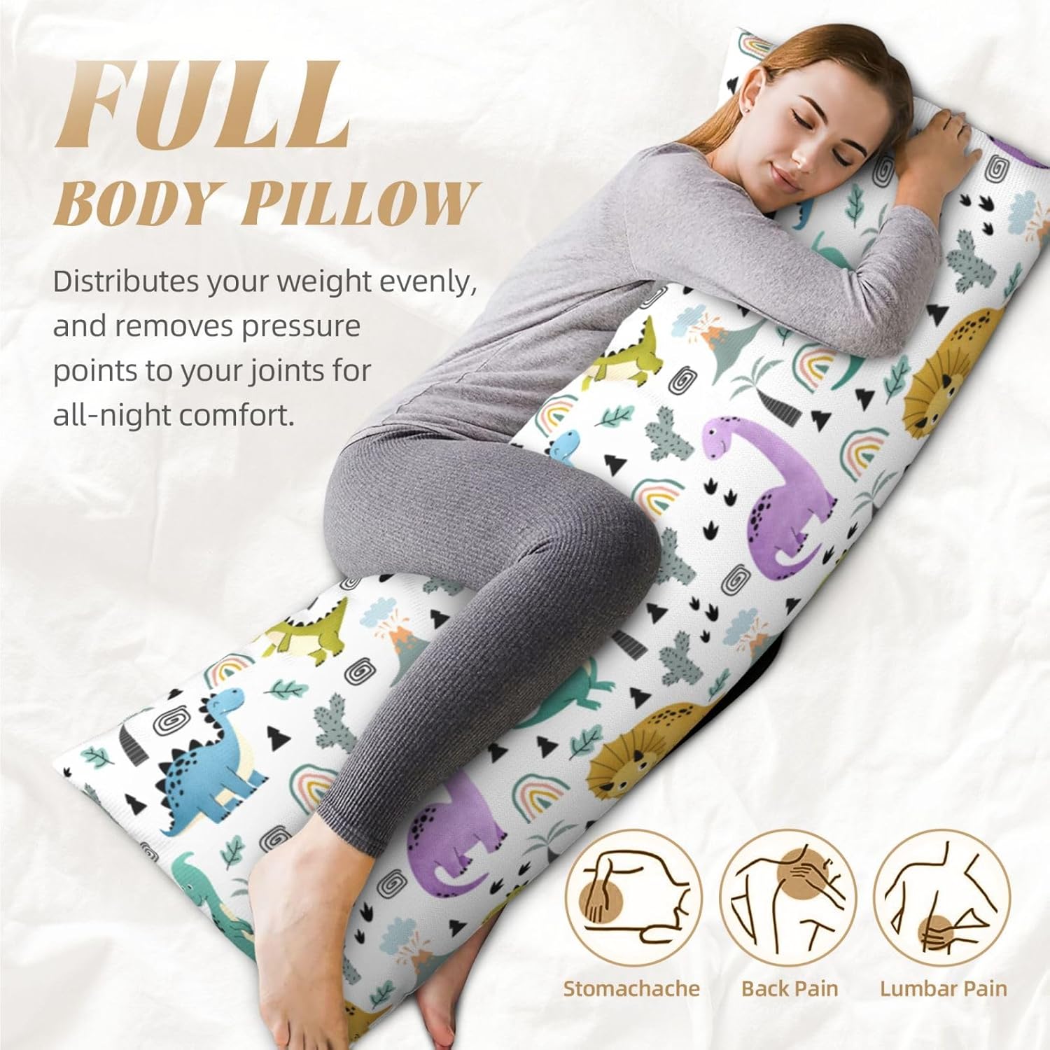 Cute Dino Body Pillow Case 20x54