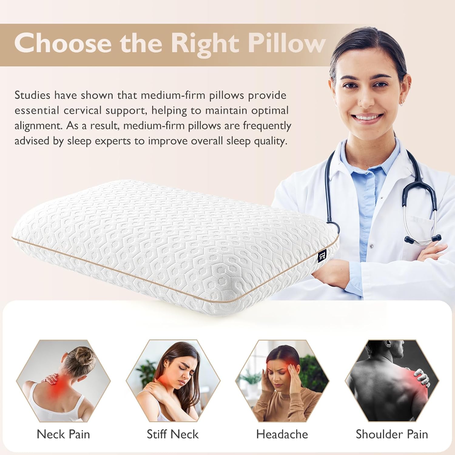BedStory Memory Foam Pillow Queen - Medium Firm