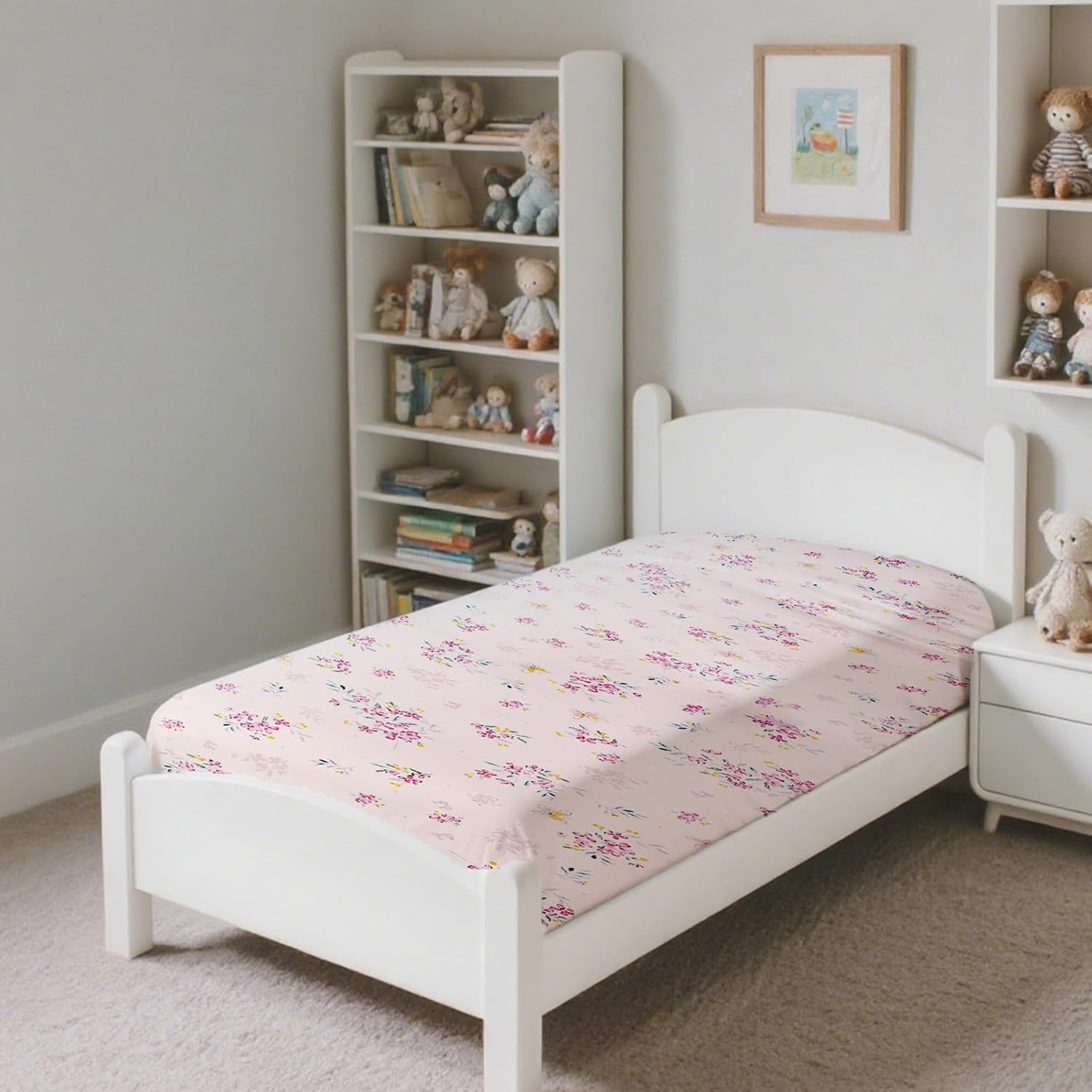 MorroMorn Twin Fitted Sheet - Pink Flowers 38x75x20in