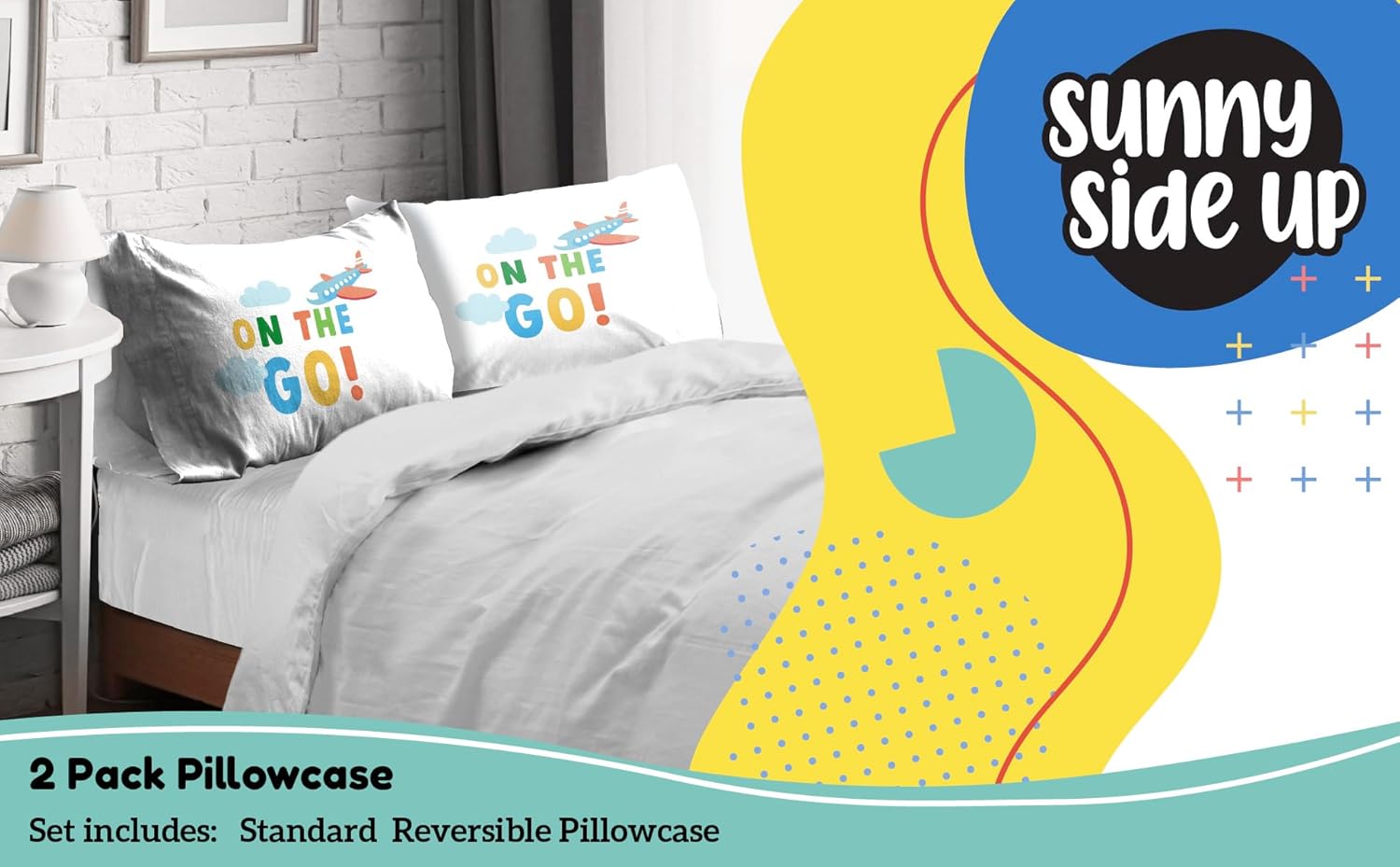 Sunny Side Up Reversible Pillowcases 2 Pack Cars Planes Design