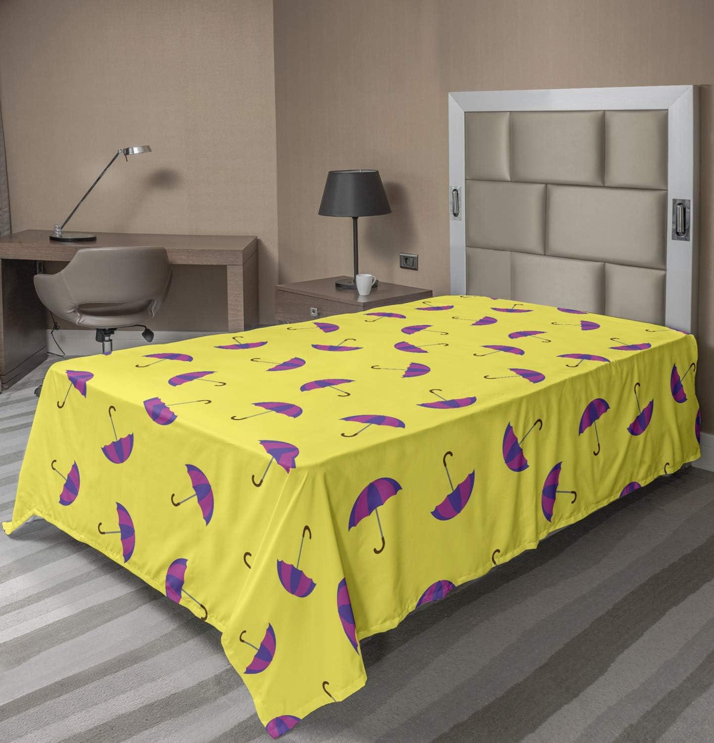 Ambesonne Umbrella Flat Sheet Retro Design 102x66 Inches Yellow and Violet