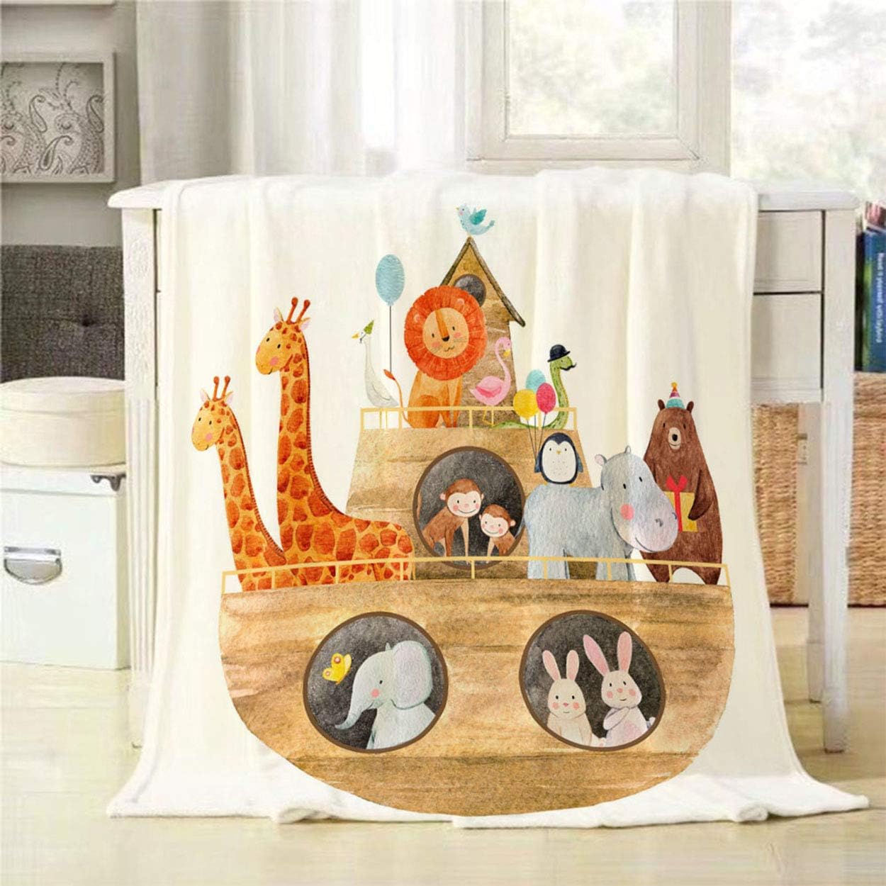 Mugod Soft Flannel Throw Blanket with Noahs Ark Animals