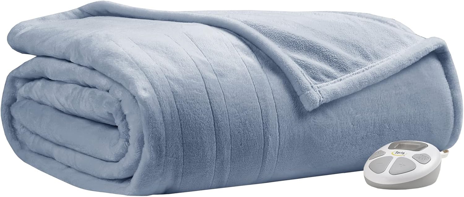 Serta Luxuriously Soft Plush Electric Blanket Sea Blue Full