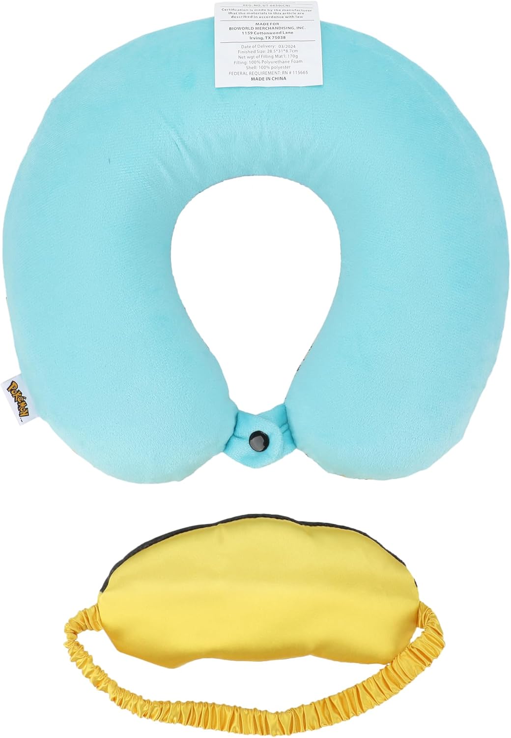 Bioworld Pokemon Pikachu 2-Piece Travel Eye Mask and Pillow Set
