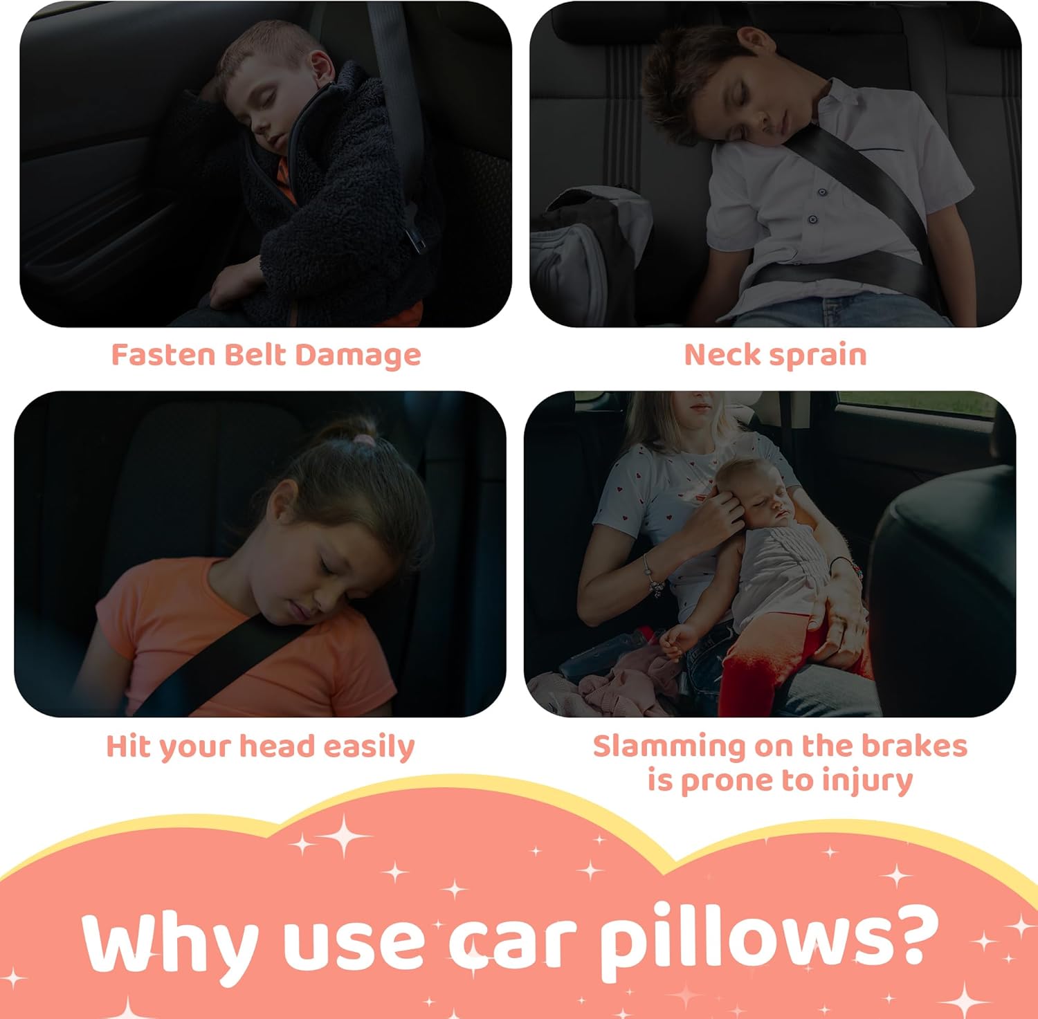 ROYALAY Kids Car Pillow with Handles and Head Support 1