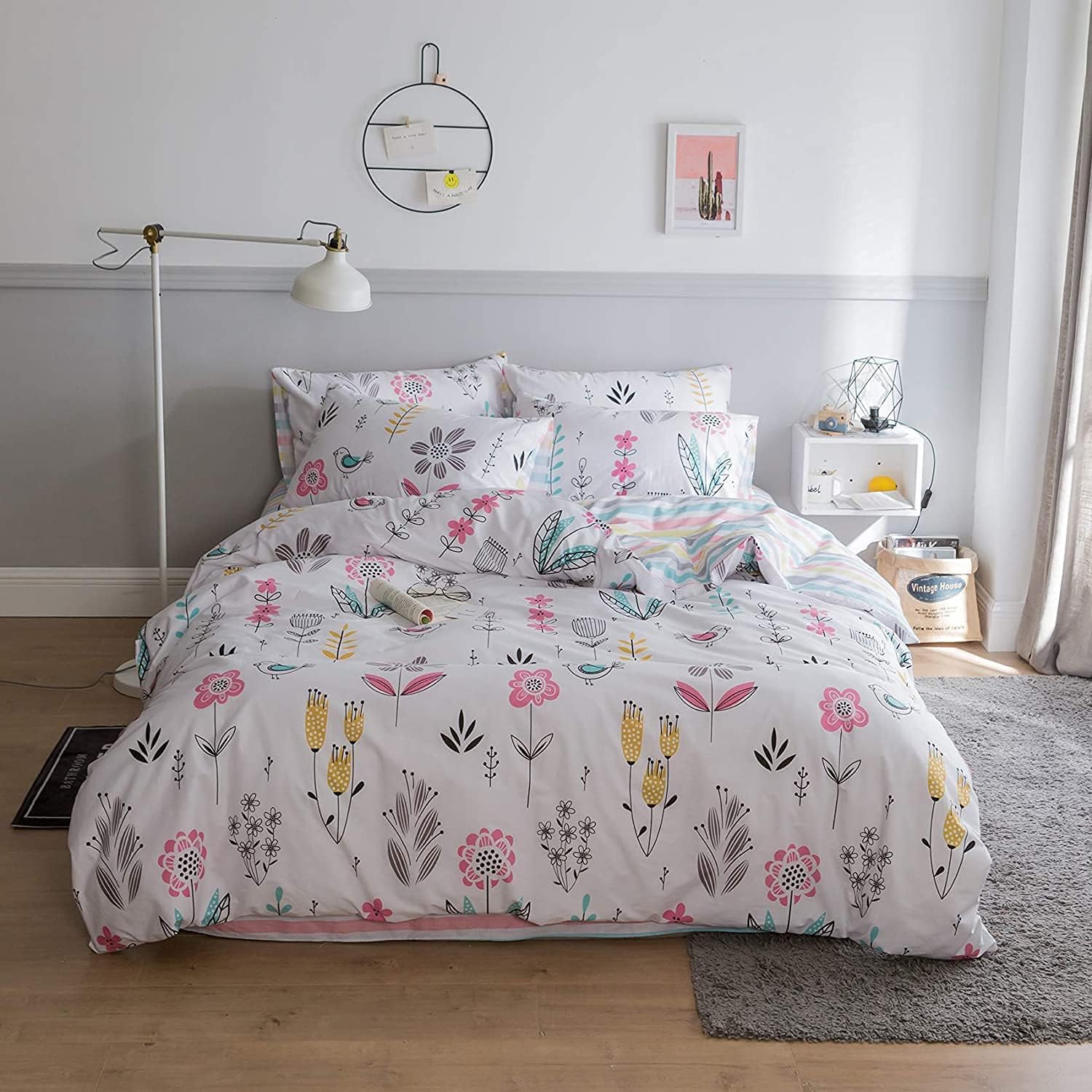 BuLuTu Reversible Cotton Duvet Cover Set for Kids