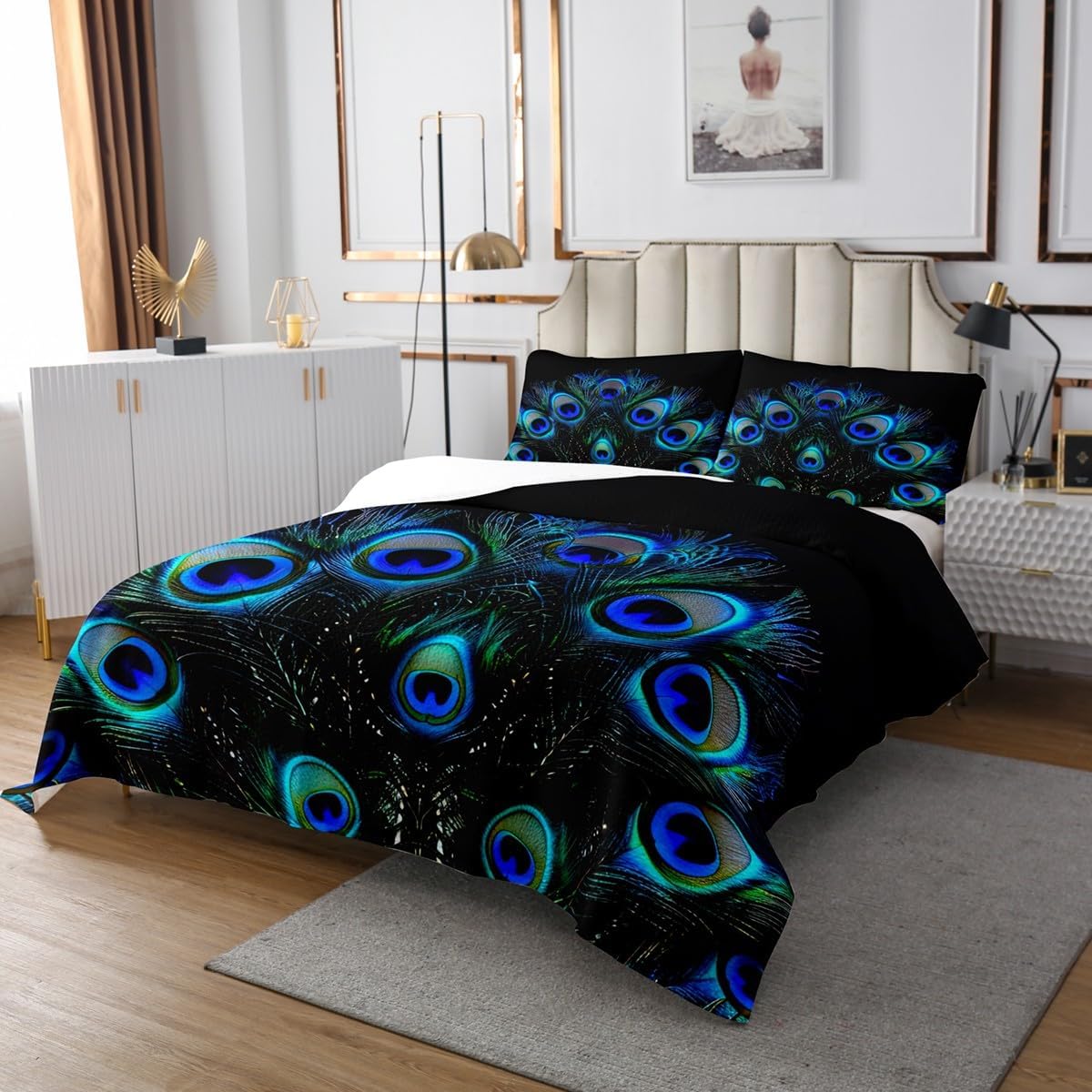 Erosebridal Peacock Feather Bedspread Set for Kids