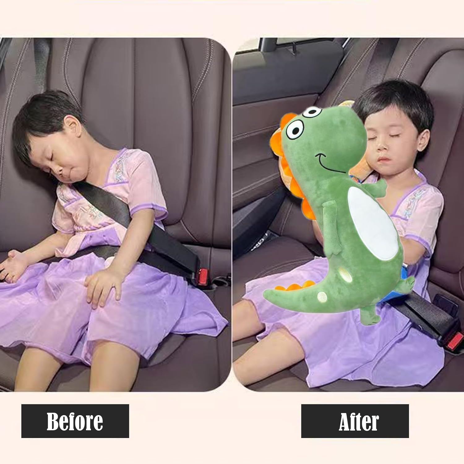 Dino Travel Pillow for Kids with Cartoon Design