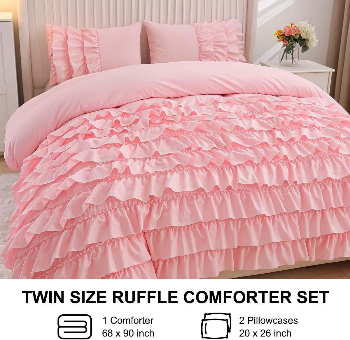 Holawakaka Pink Waterfall Ruffle Comforter Set