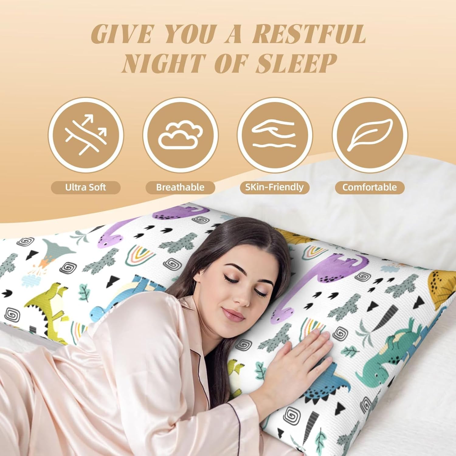 Cute Dino Body Pillow Case 20x54