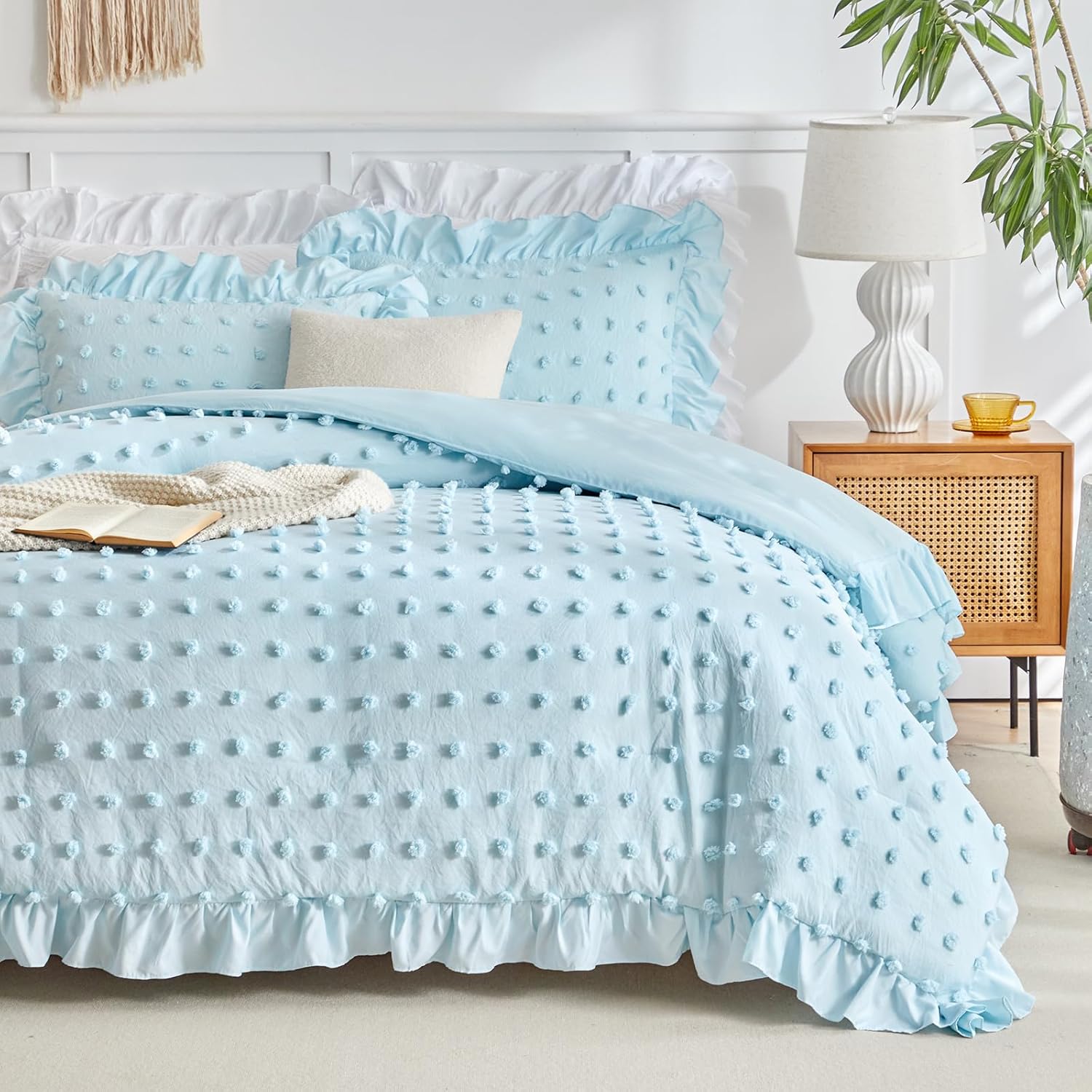 Flysheep Tufted Dots Ruffle Comforter Set Twin 3-Piece
