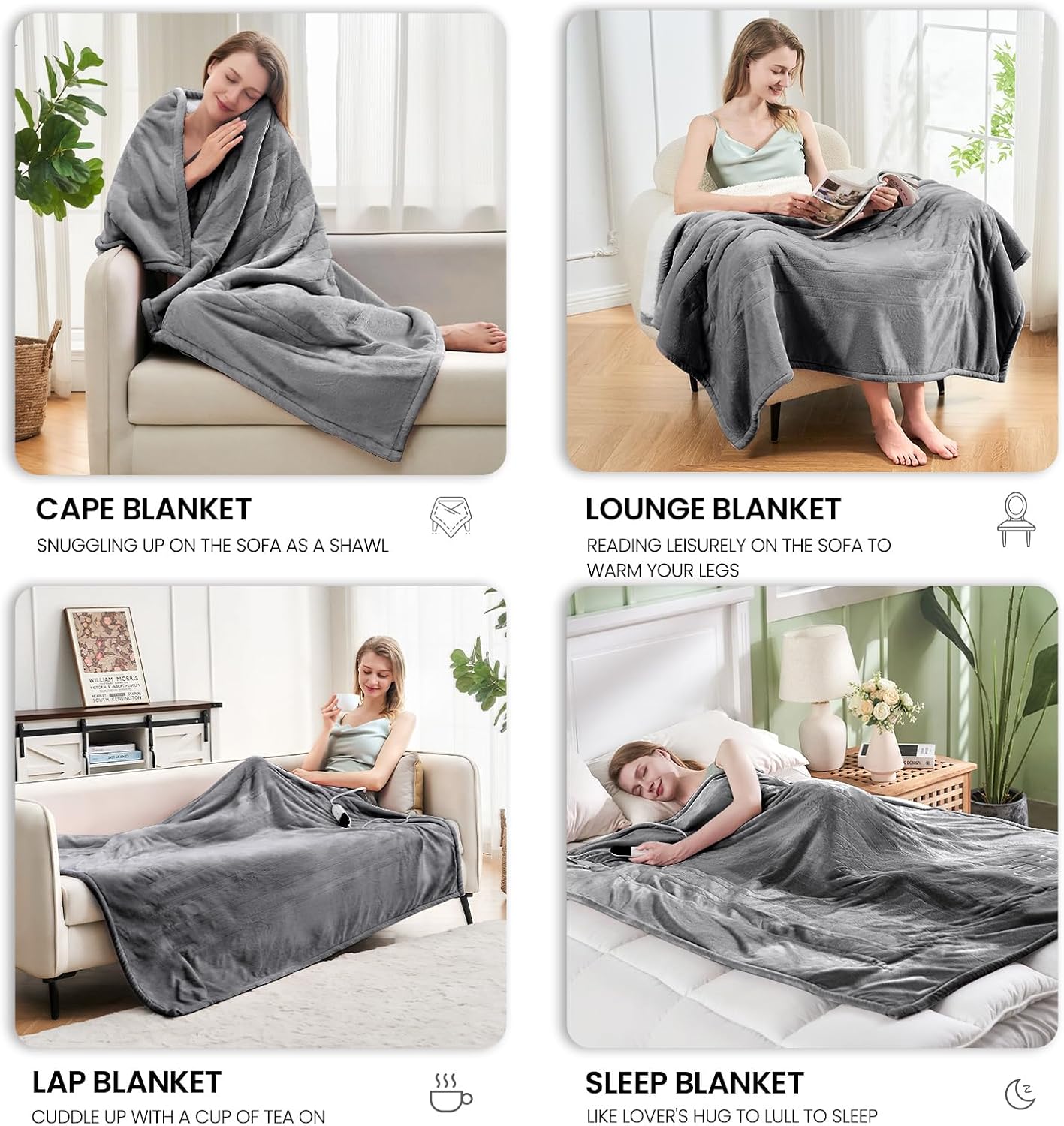 PTQ Electric Heated Blanket 50x60 Light Grey