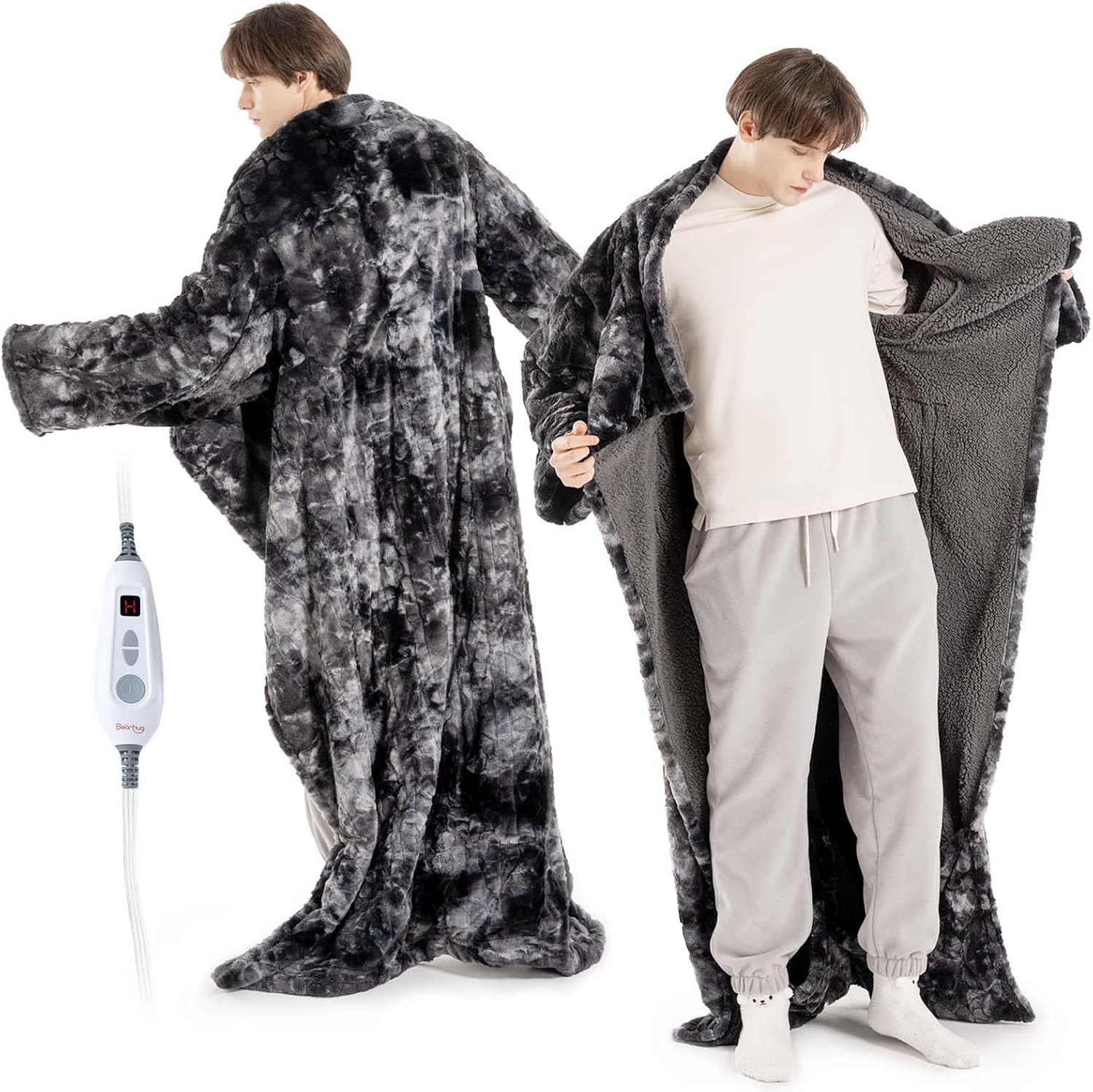 Bearhug Heated Blanket with Foot Pockets and Sleeves