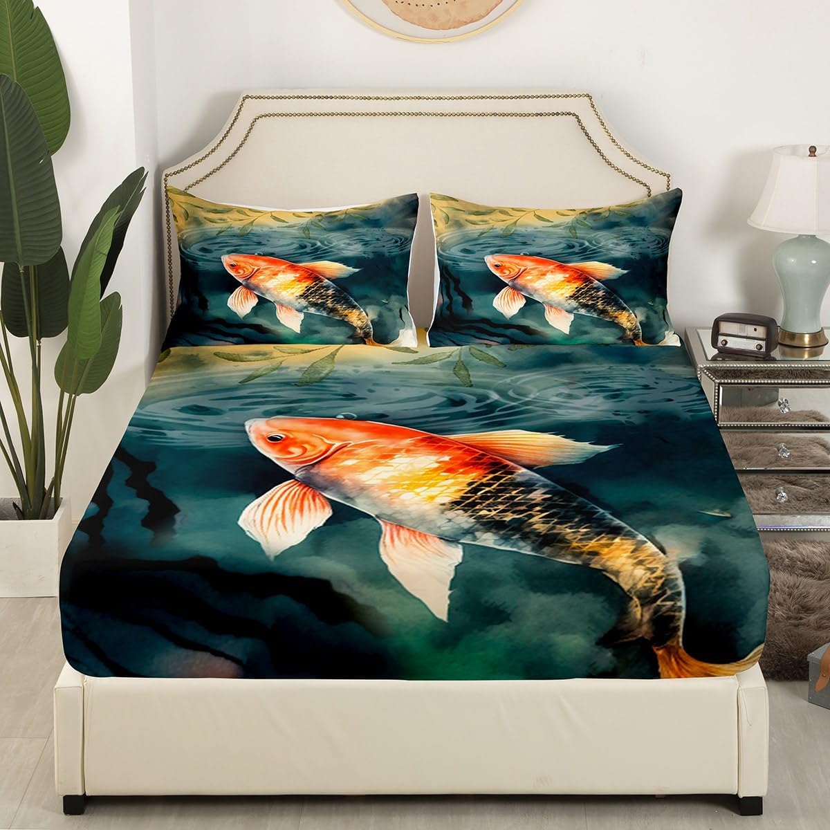 Jejeloiu Kids Koi Sheet Set King Size Ocean Theme Bedding