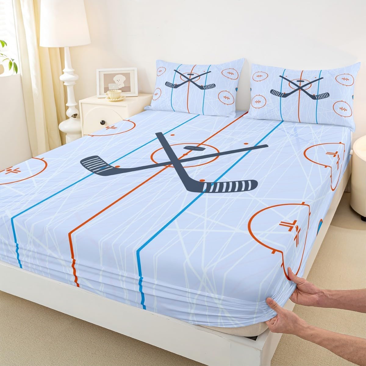 Homewish Ice Hockey Kids Sheet Twin Size 3pcs Set