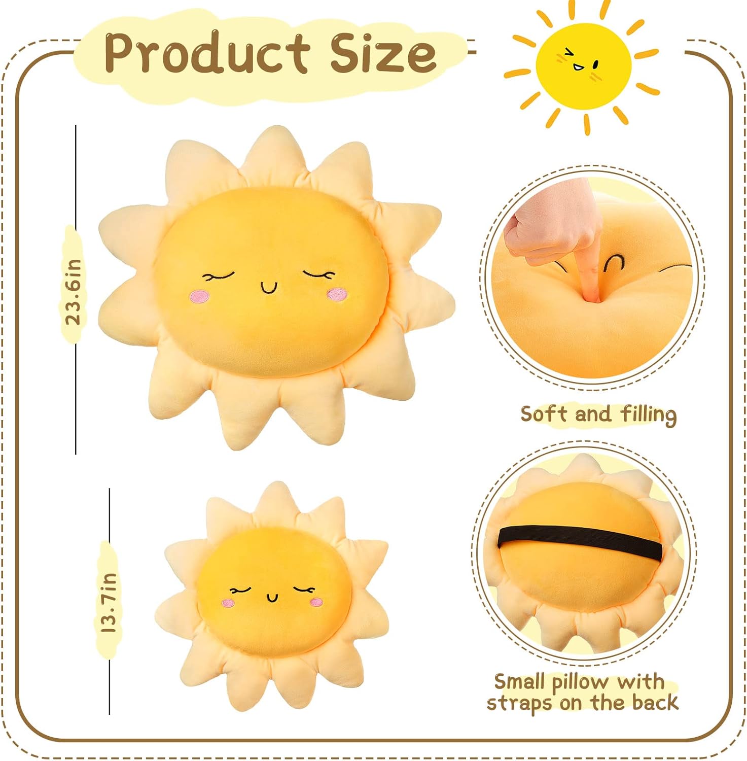 Juexica 2 Pcs Sun Shaped Plush Throw Pillows