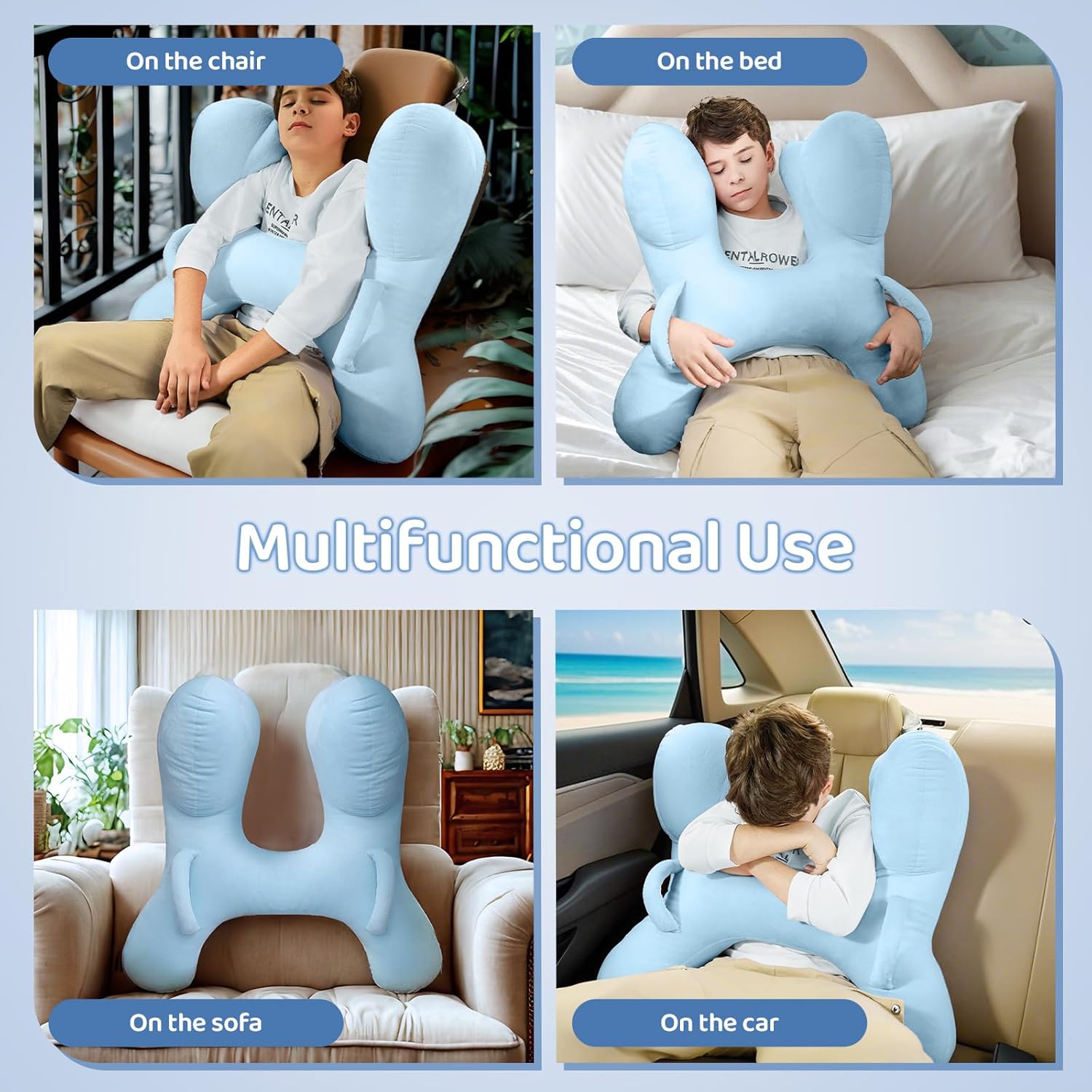 PYURIFAI Car Pillow for Kids with Head Support and Handles