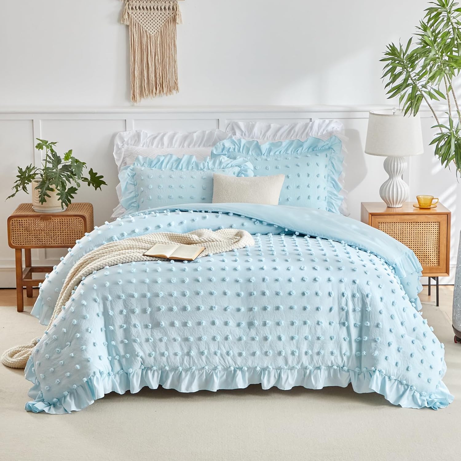 Flysheep Tufted Dots Ruffle Comforter Set Twin 3-Piece