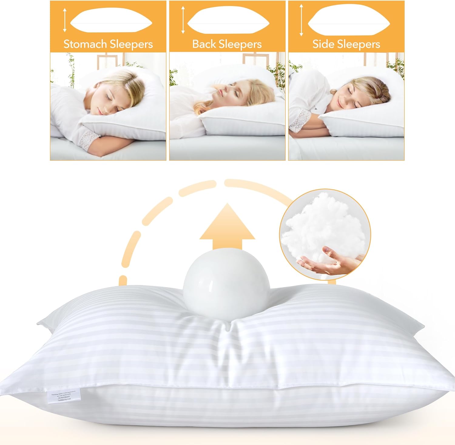 Oubonun Premium Striped Bed Pillows Queen Size Set of 2