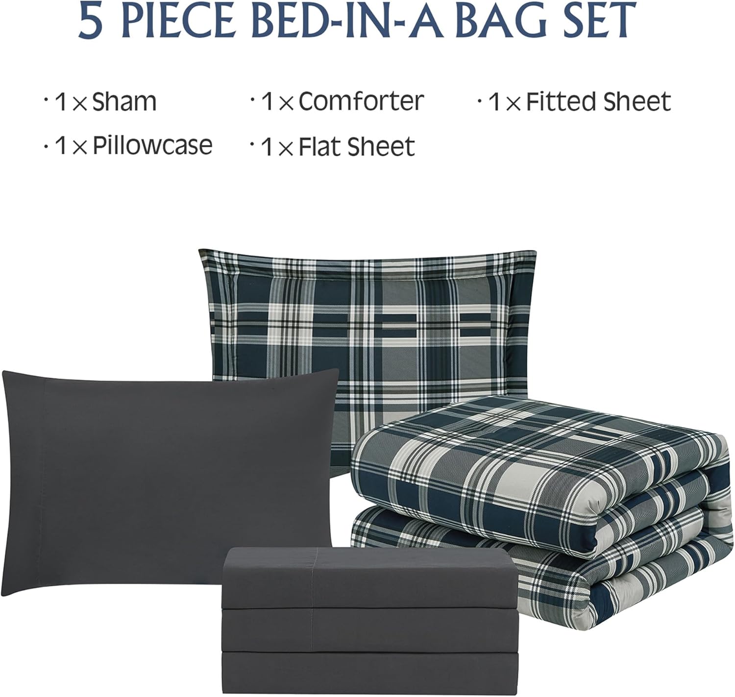MaiRve Navy Blue Twin XL Comforter Set 5 Piece