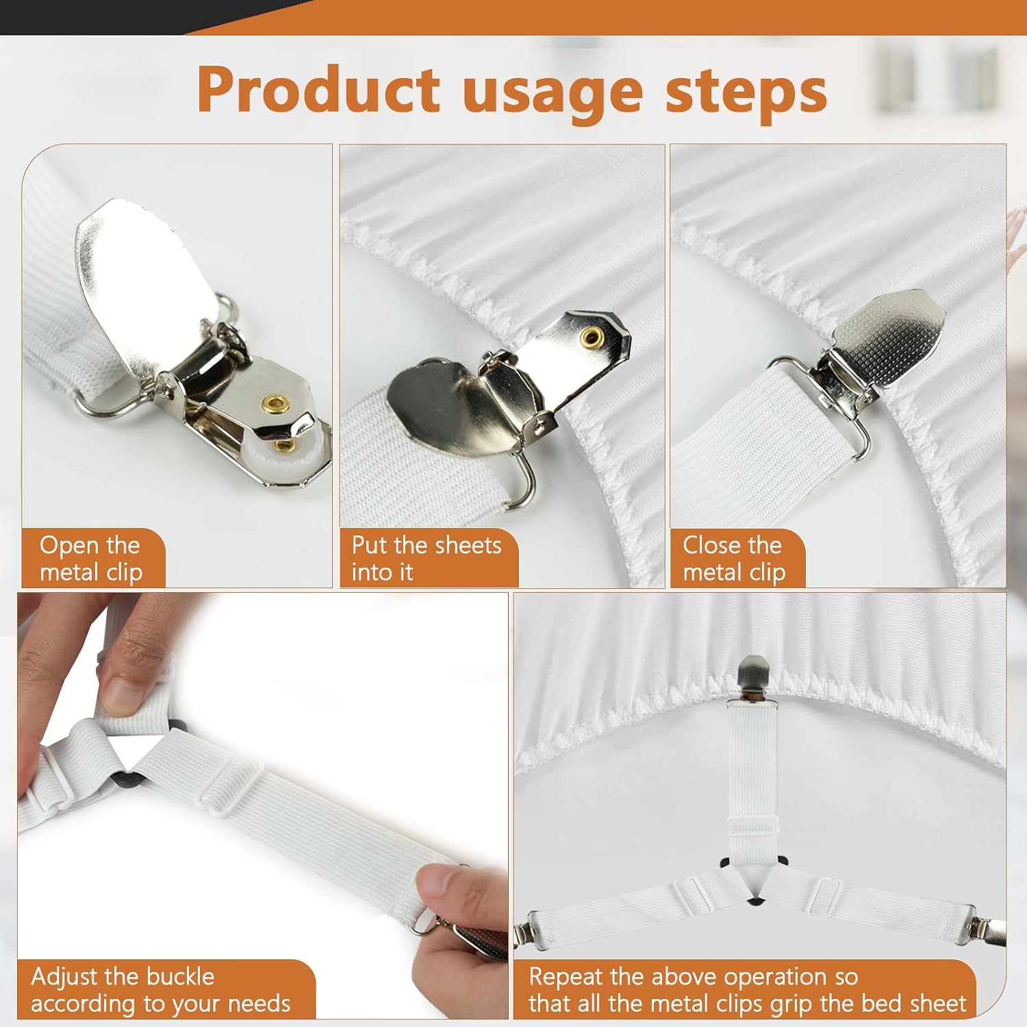 4PCS Sheet Straps with Metal Clips for Bed Corners