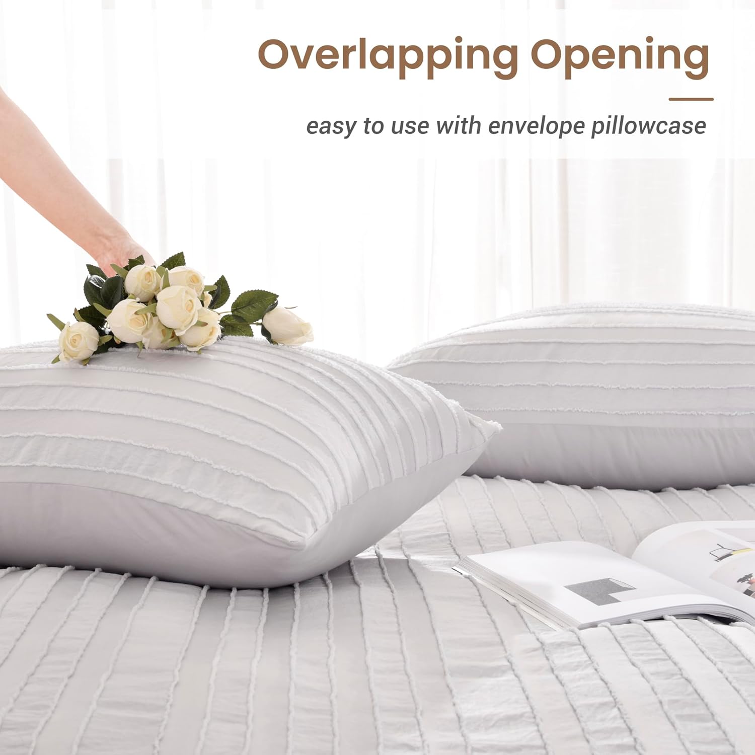 NEXHOME PRO Twin Duvet Cover Set - Light Grey Boho Tufted