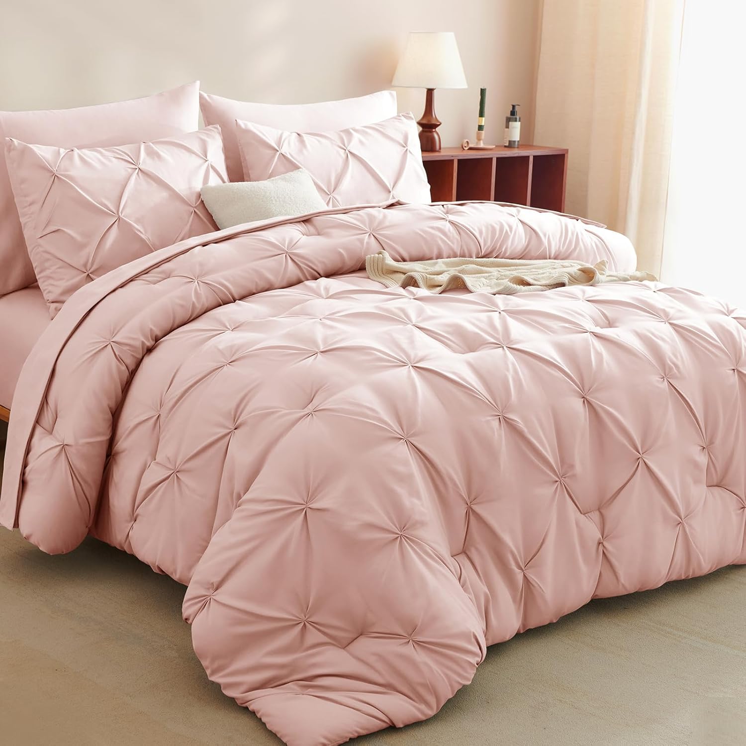 CozyLux Pink Comforter Set Queen 7-Piece Bed in a Bag