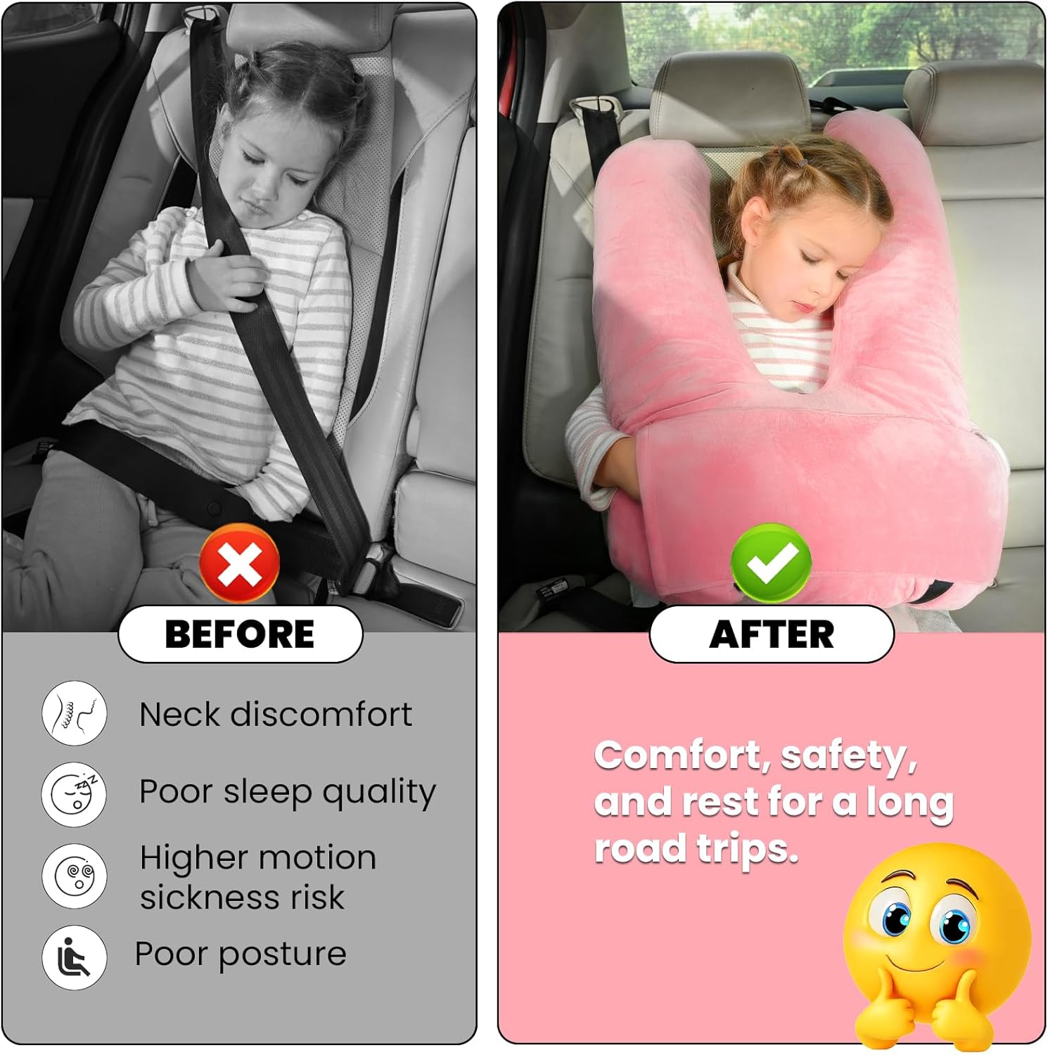MOAOO Travel Pillow for Kids and Adults Pink