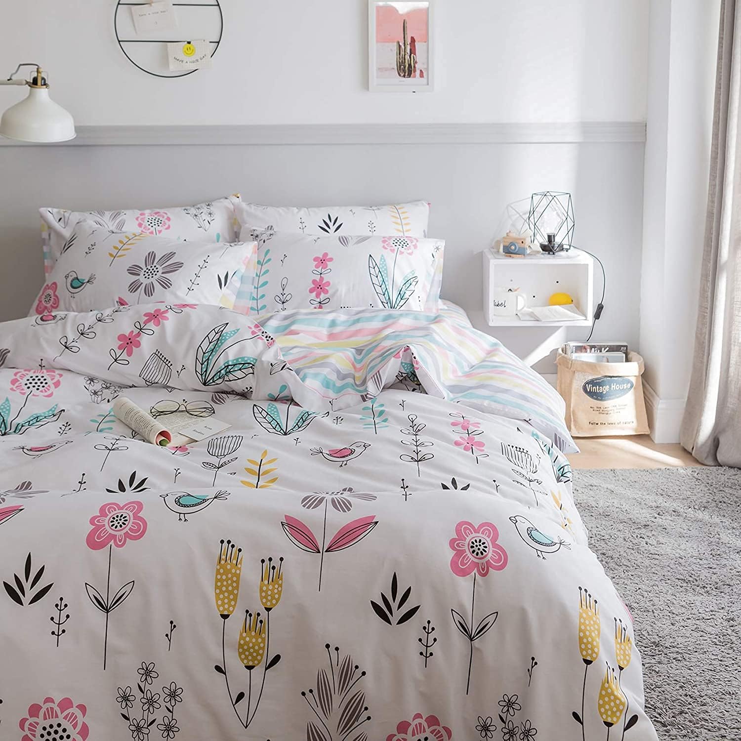 BuLuTu Reversible Cotton Duvet Cover Set for Kids