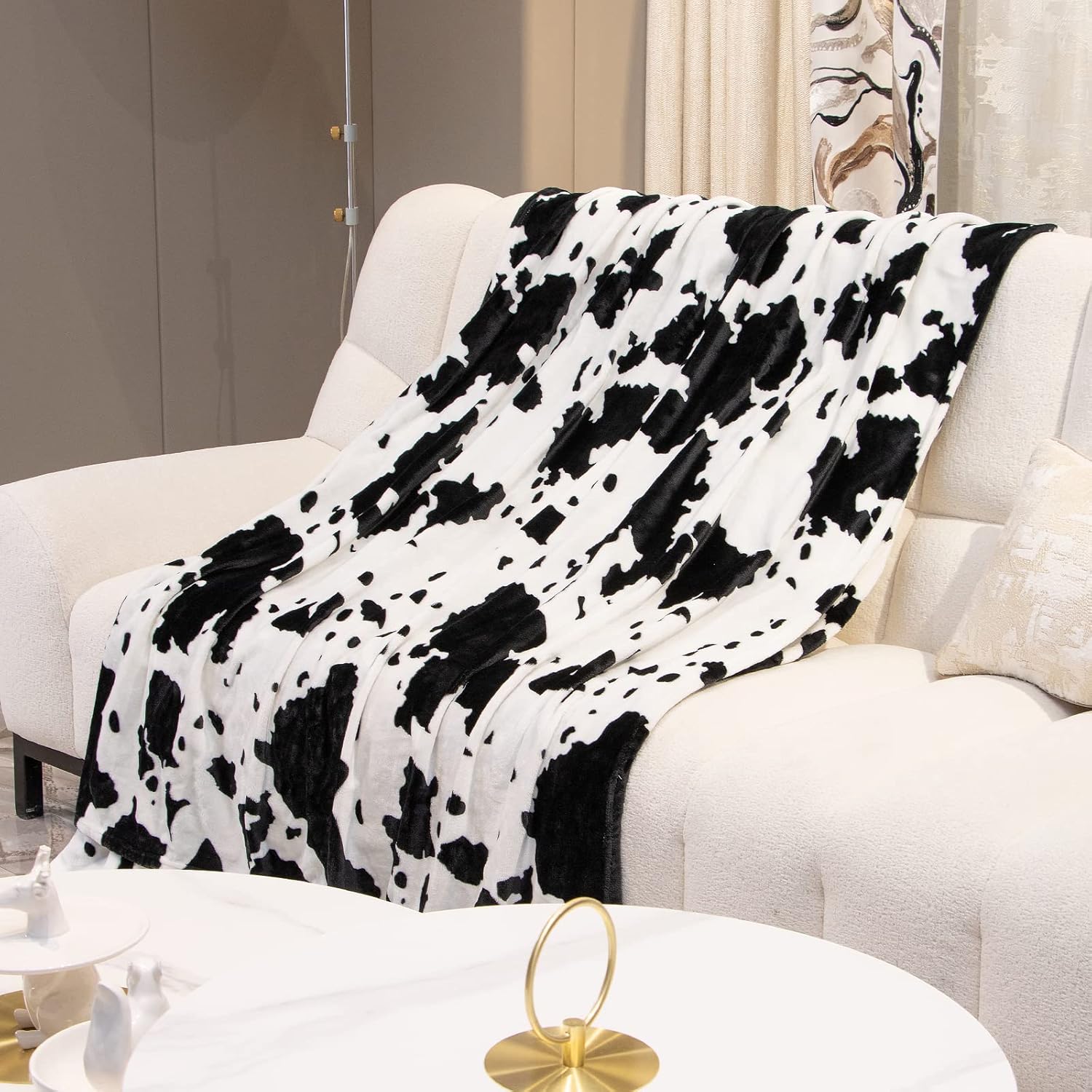 Cow Print Blanket - 50x60 Plush Fuzzy Fleece Throw for Kids Adults