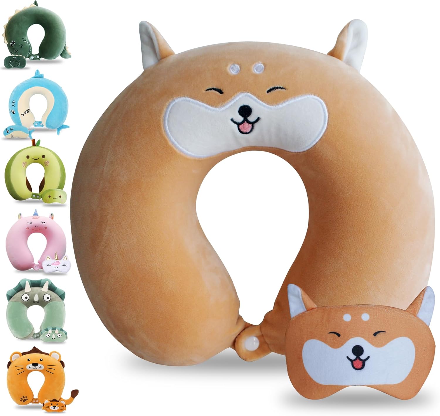 Cute Yellow Corgi Travel Pillow with Eye Mask