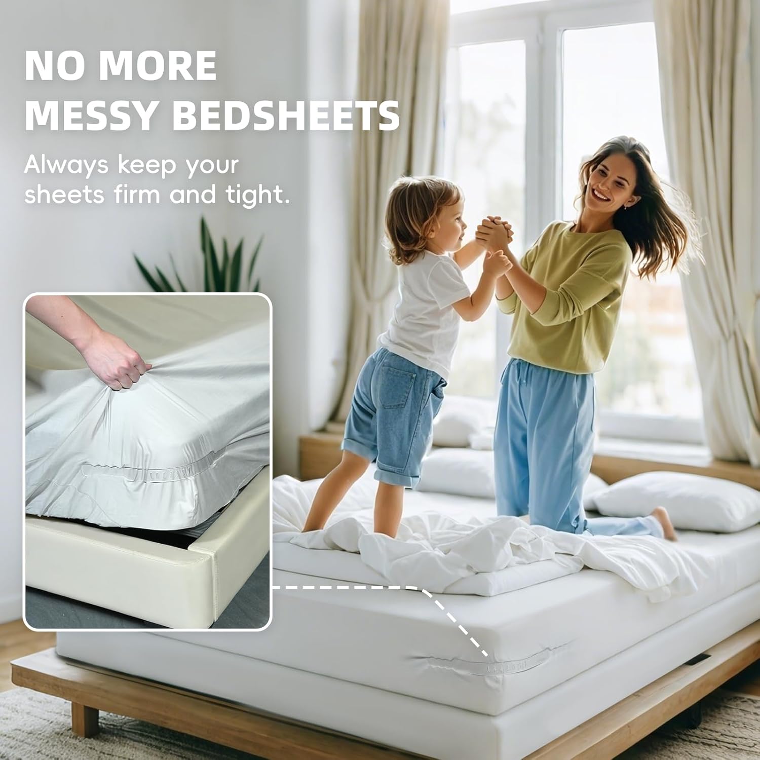 ALIMOSTY Open Corner Bed Sheet Holder with Lock Strips