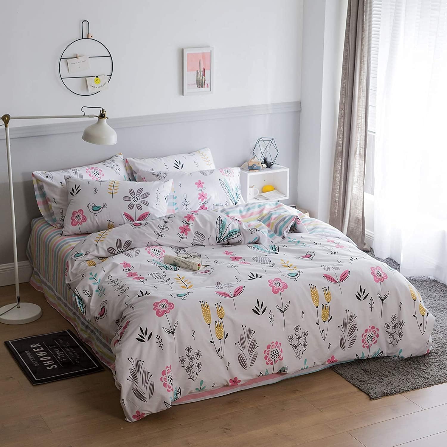 BuLuTu Reversible Cotton Duvet Cover Set for Kids
